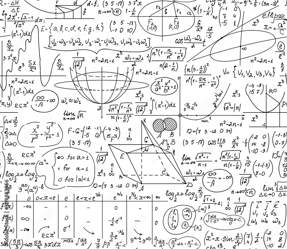 Poster math educational vector seamless pattern with handwritten formulas, figures, calculations