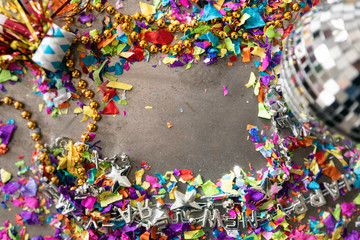 Fototapeta na wymiar New Year's Confetti Party Frame With Disco Ball