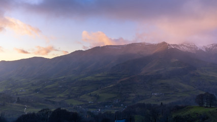 Auvergne sunset landscape in France