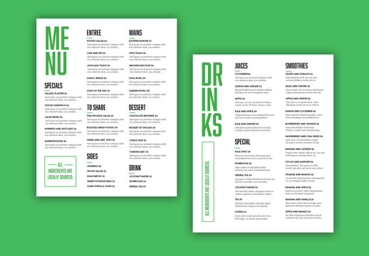 Menu with Green Accents Layout