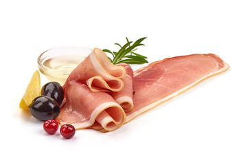 Prosciutto meat, Traditional smoked jamon, isolated on white background