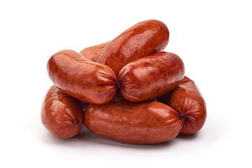 Smoked German Sausages, isolated on white background