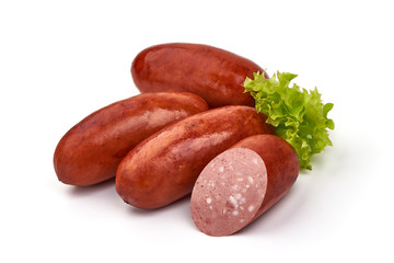 Smoked German Sausages, isolated on white background