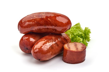 Grilled german sausages, isolated on white background