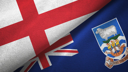 England and Falkland Islands two flags textile cloth, fabric texture