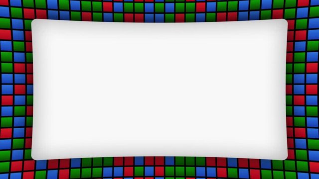 Colored rectangles frame animated background