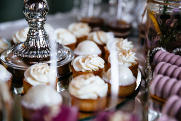 Delicious wedding reception candy bar dessert table