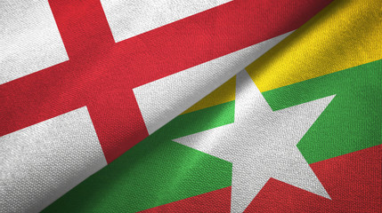 England and Myanmar two flags textile cloth, fabric texture