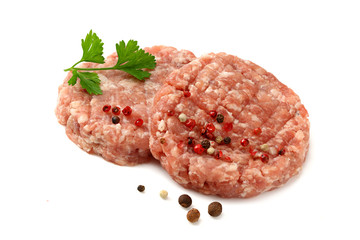Mince. Ground meat with spices isolated on white background