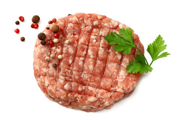 Mince. Ground meat with spices isolated on white background