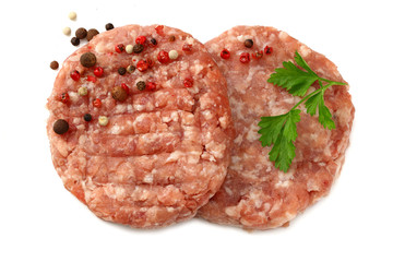 Mince. Ground meat with spices isolated on white background