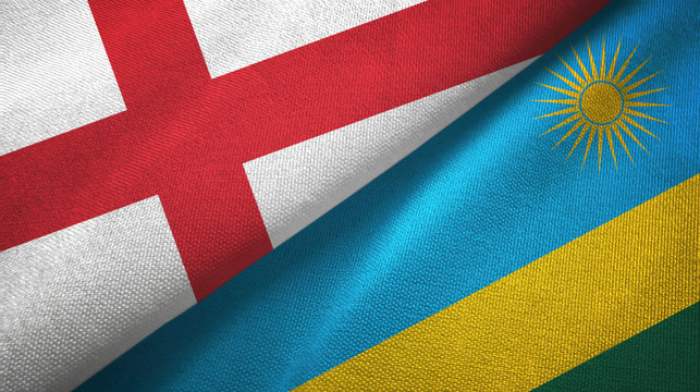 England and Rwanda two flags textile cloth, fabric texture