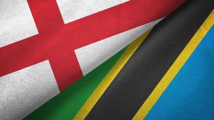 England and Tanzania two flags textile cloth, fabric texture