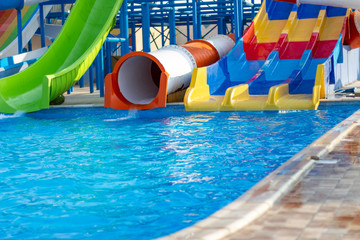 Aquapark sliders with pool