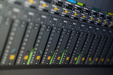 Close up view computer monitor digital audio workstation or DAW music production app, electronic...