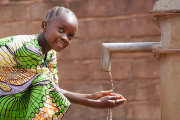Water symbol of African Black Girl Kid Child Washing and Drinking - obrazy, fototapety, plakaty