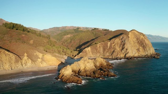 Aerial scenic view of Pacific Ocean Coastline Beach in Big Sur, California