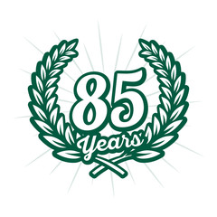 Obraz premium 85 years anniversary celebration with laurel wreath. Eighty fifth anniversary logo. Vector and illustration.
