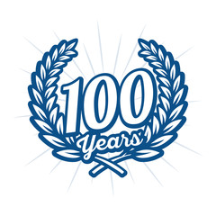 100 years anniversary celebration with laurel wreath. One hundredth anniversary logo. Vector and illustration.