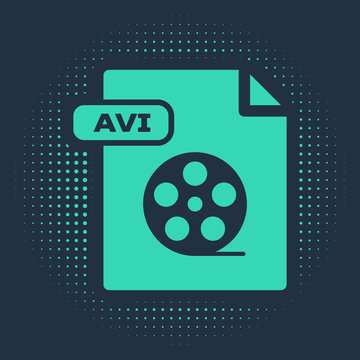 Green AVI file document. Download avi button icon isolated on blue background. AVI file symbol. Abstract circle random dots. Vector Illustration