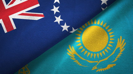 Cook Islands and Kazakhstan two flags textile cloth, fabric texture