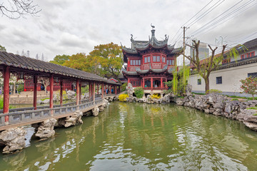Traditional Pavilion and Rockery in Yu Garden