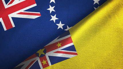 Cook Islands and Niue two flags textile cloth, fabric texture