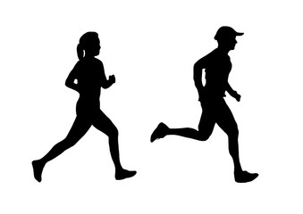 快走する男女マラソンランナー