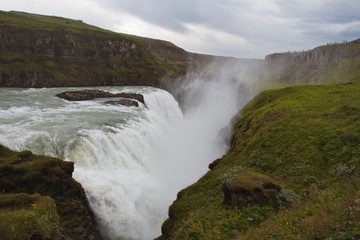Panoramic view of Gullfoss waterfall, Iceland 