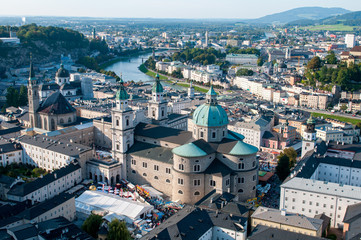 Cityscape picturesque Salzburg holiday tourist resort city in Austria, Europe