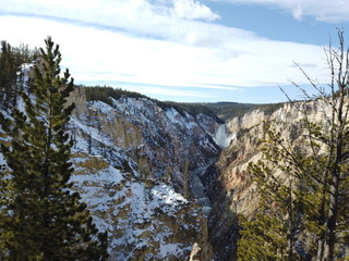 Waterfall in distance at Yellowstone National Park, Wyoming
