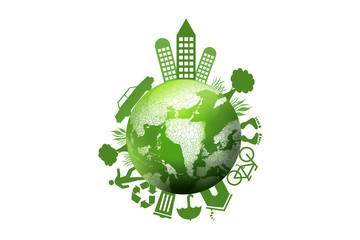 Green global village on white background.