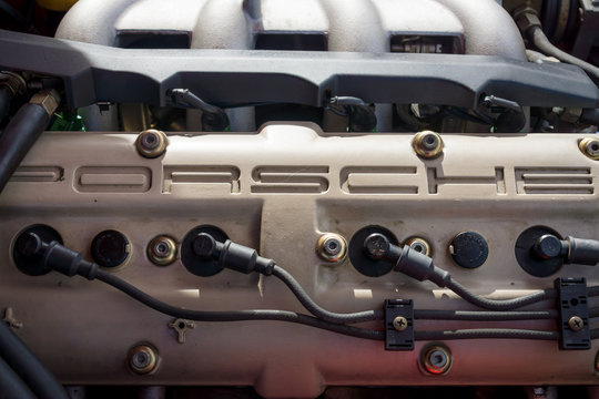 STUTTGART, GERMANY - MARCH 04, 2017: Engine of the sports car Porsche 944 S2, 1990. Europe's greatest classic car exhibition "RETRO CLASSICS"