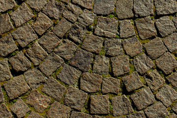 Texture dei ciotoli medievali  su lastricato in granito