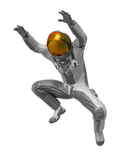 astronaut explorer jumping in white background