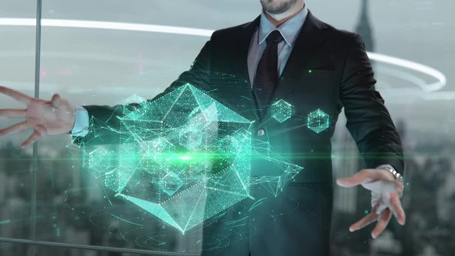 Businessman with Technology Governance hologram concept