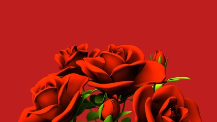 Red Roses Bouquet On Red Text Space.3D render illustration.