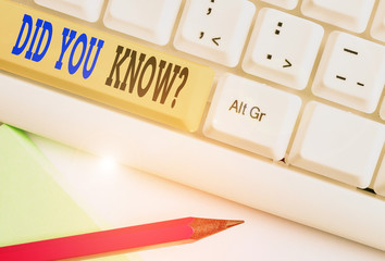 Word writing text Did You Know Question. Business photo showcasing when you are asking someone if they know fact or event