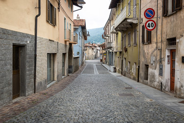 a cobbled street in Bollengo town, Turin, region Piemonte, Italy