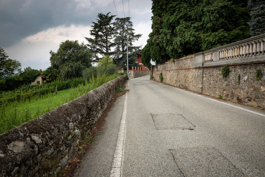 secondary paved road in Piverone, Turin, region Piemonte, Italy