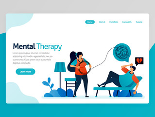Illustration of mental therapy. Loneliness people counseling to psychiatrist to straighten line of life problems complicated. Vector cartoon for website homepage header landing web page template apps