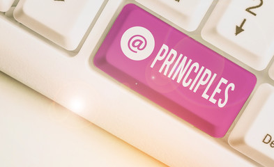 Word writing text Principles. Business photo showcasing fundamental truth that serves as the base...