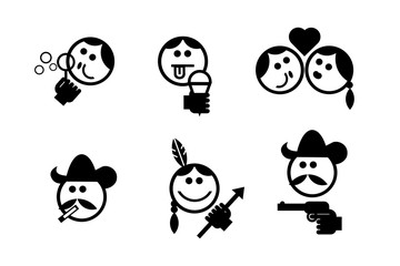 Black and White Emoticons Ethnic Faces
