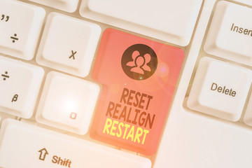 Writing note showing Reset Realign Restart. Business concept for Life audit will help you put...