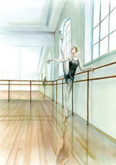 Fototapeta na wymiar A young ballet dancer training in the studio