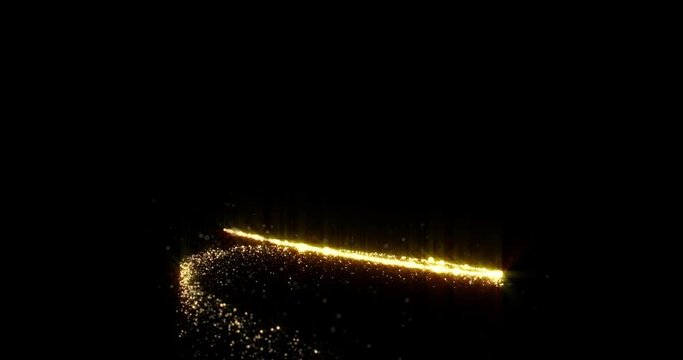 Gold glitter spiral with light sparks, Christmas and New Year holiday magic glow background. Abstract golden star light and glittery confetti spiral with magic glowing sparkle trail