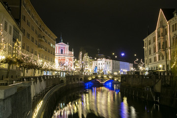 Christmas time in the city center full with lights