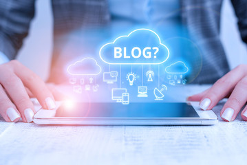 Word writing text Blogquestion. Business photo showcasing regularly updated website web page run by individual