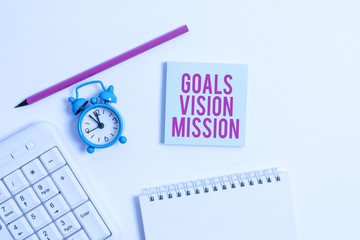 Handwriting text writing Goals Vision Mission. Conceptual photo practical planning process used to...