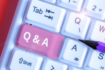 Text sign showing Q And A. Business photo text defined as questions being asked and answers